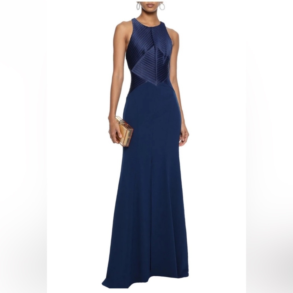 Halston Heritage Blue Asymmetrical Wrap Maxi Gown